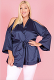 Cold shoulder kimono-wrap blouse P2014