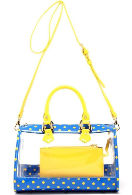 Moniqua Large Designer Clear Crossbody Satchel - Imperial Blue and Yellow Gold