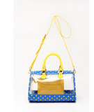 Moniqua Large Designer Clear Crossbody Satchel - Imperial Blue and Yellow Gold