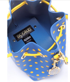 Small Crossbody Polka dot BoHo Bucket Bag- Royal Blue and Gold Yellow