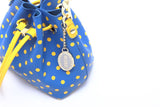 SCORE! Sarah Jean Small Crossbody Polka dot BoHo Bucket Bag- Royal Blue and Gold Yellow
