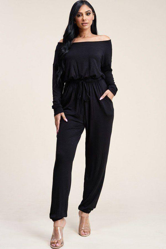 Solid Rayon Spandex Slouchy Jumpsuit With Pockets