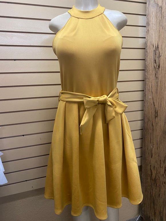 A-Line Belted Dress Gold