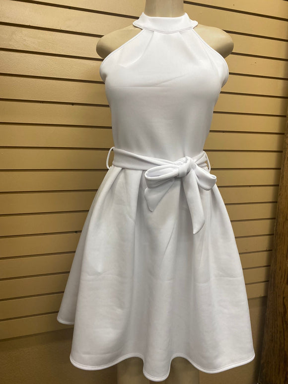 A-Line Belted Dress White