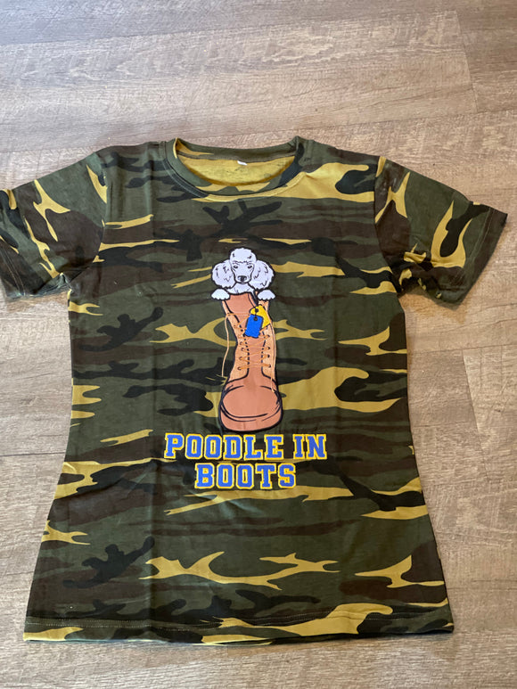 Poodle Embroidered Camo Tee